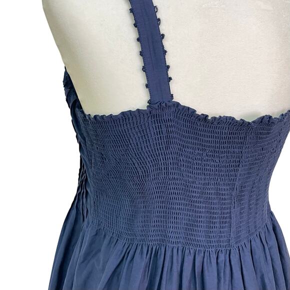 Lafayette 148 Blue Cotton-Silk Sz 6 Pleated Smocked Sleeveless Midi Summer Dress - Picture 8 of 9